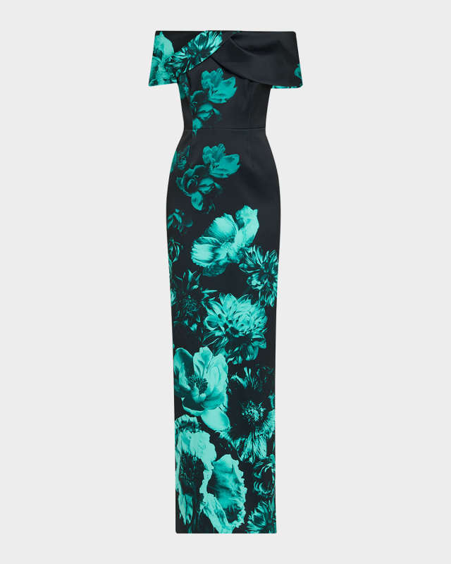 Off-Shoulder Stretch Mikado Column Gown